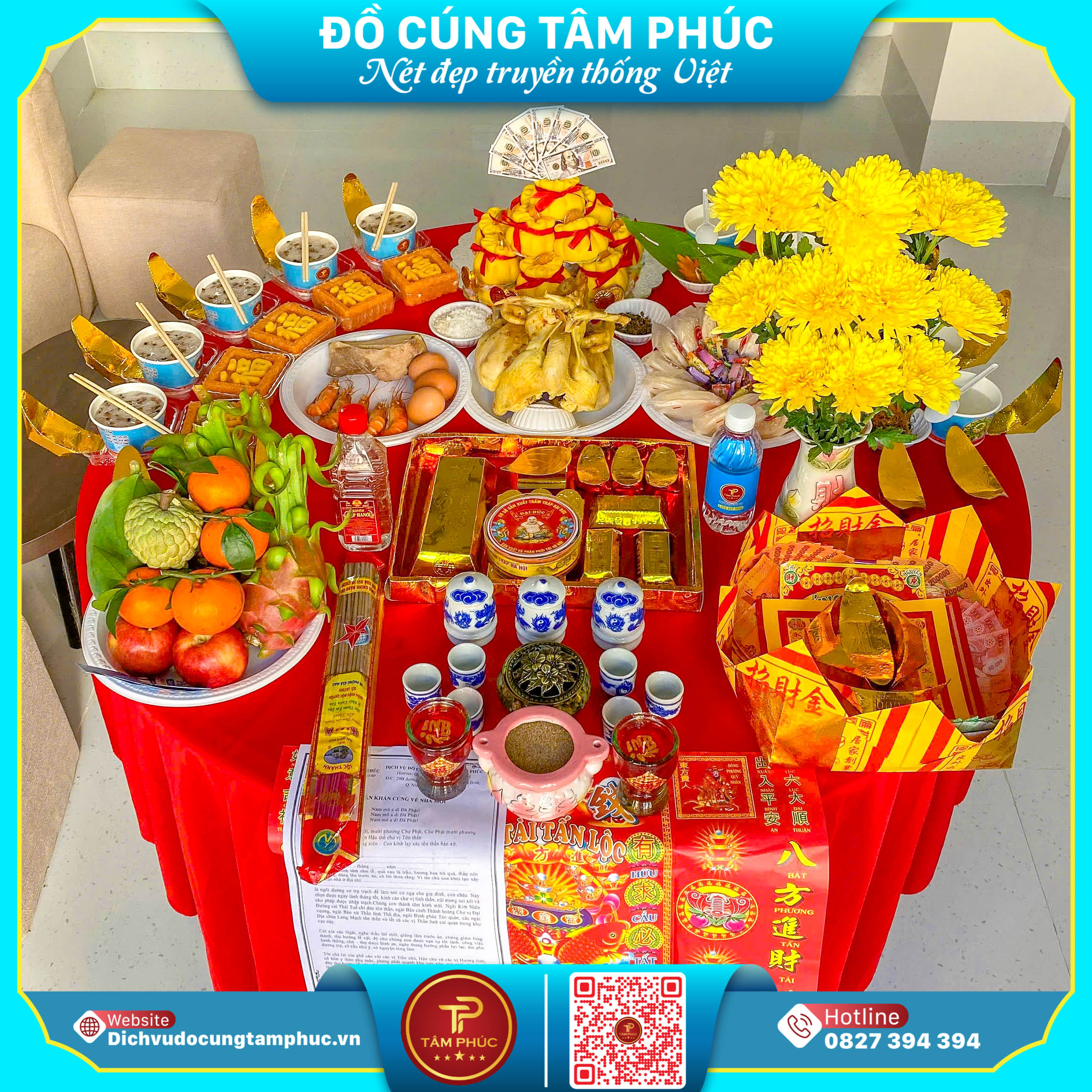 Mâm cúng nhập trạch đầy đủ lễ vật tại Cần Thơ.