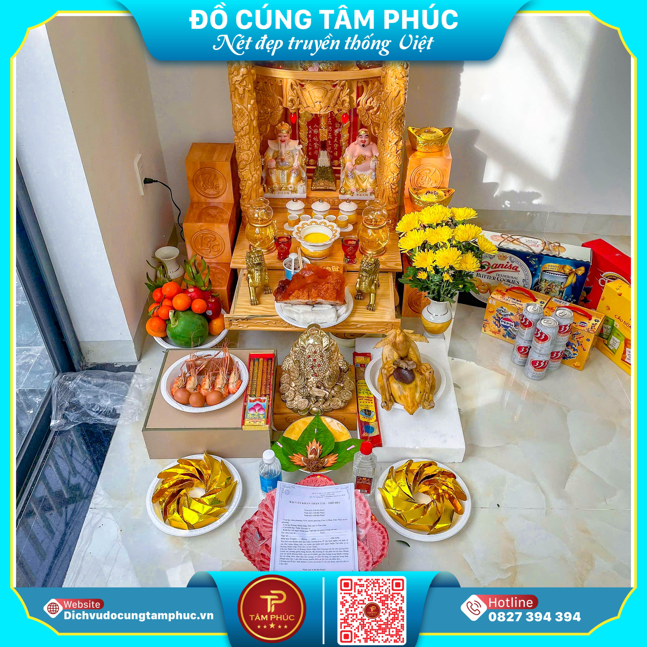 Mâm cúng thần tài, thổ địa đầy đủ tại Cần Thơ.