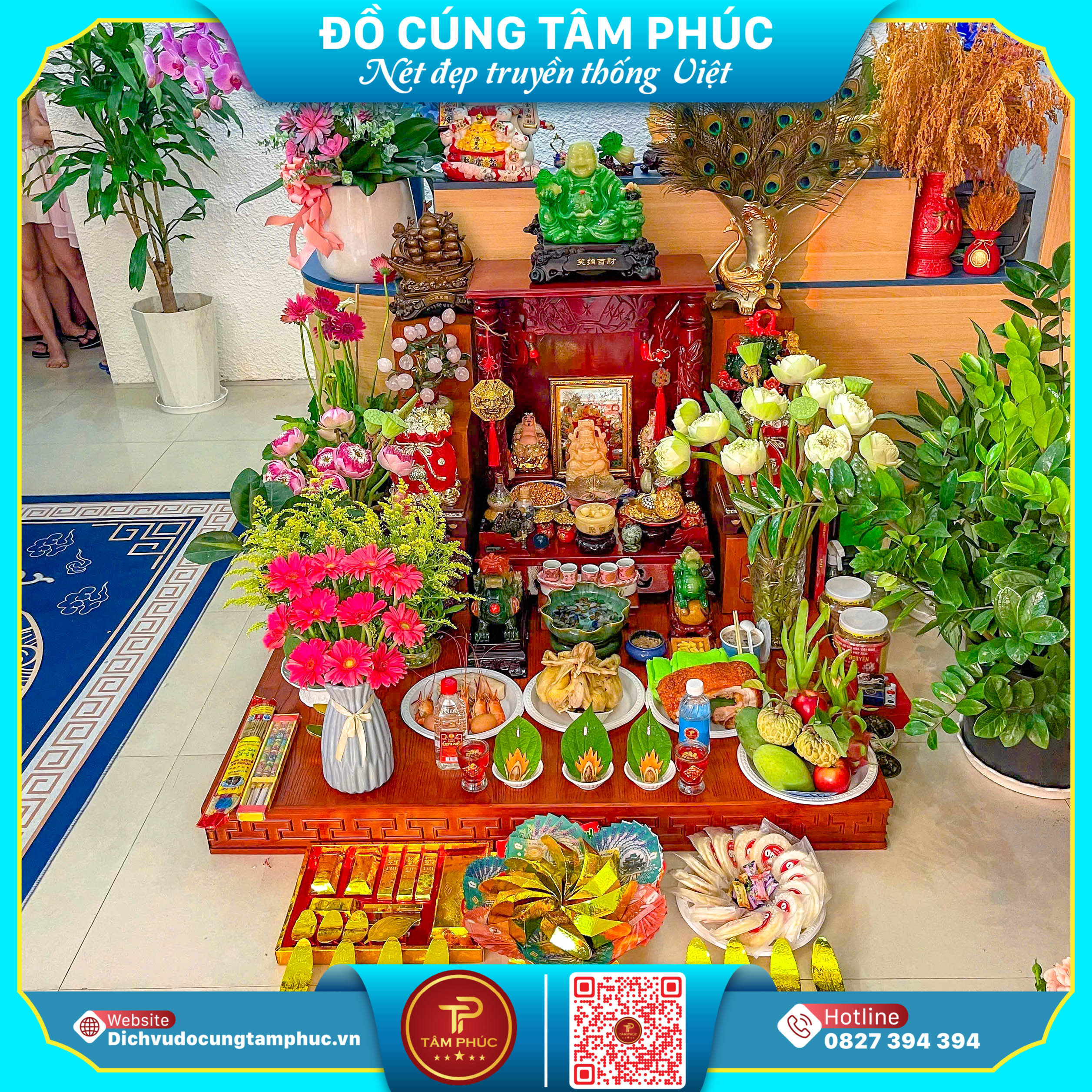 Mâm cúng thần tài, thổ địa đầy đủ tại Cần Thơ.