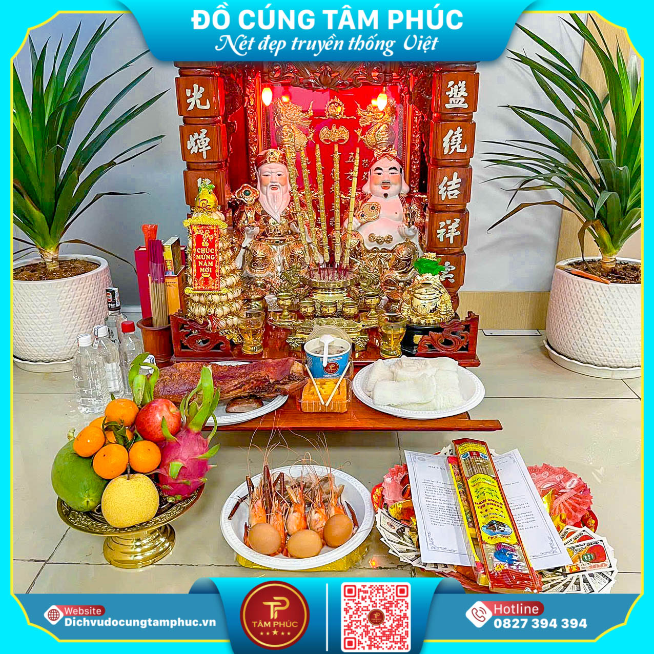 Mâm cúng thần tài, thổ địa đầy đủ tại Cần Thơ.