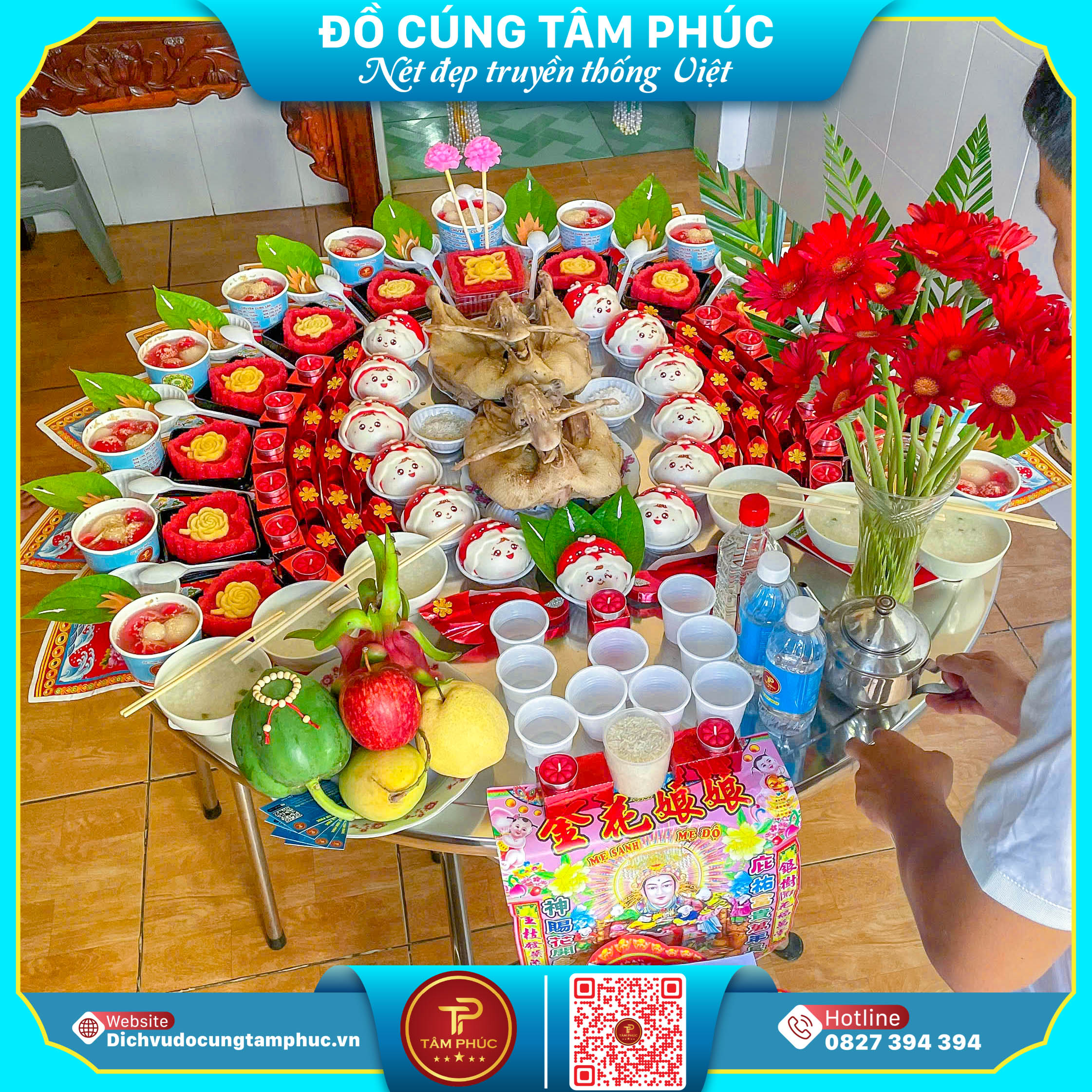 Bánh bao tủi tỵ trên mâm cúng mụ cho bé tại Cần Thơ.