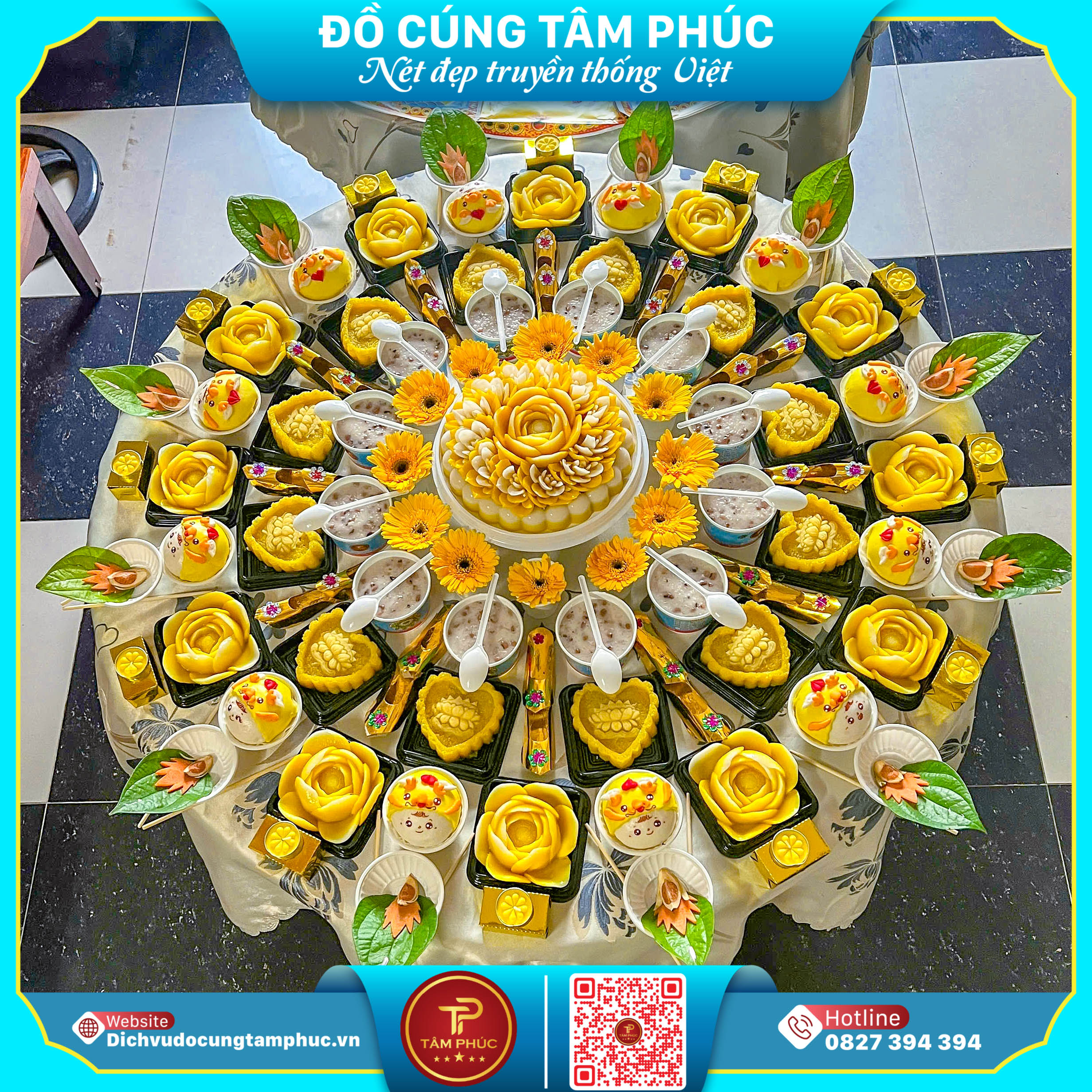 Mâm cúng mụ cho bé theo tone màu Vàng tại Cần Thơ.