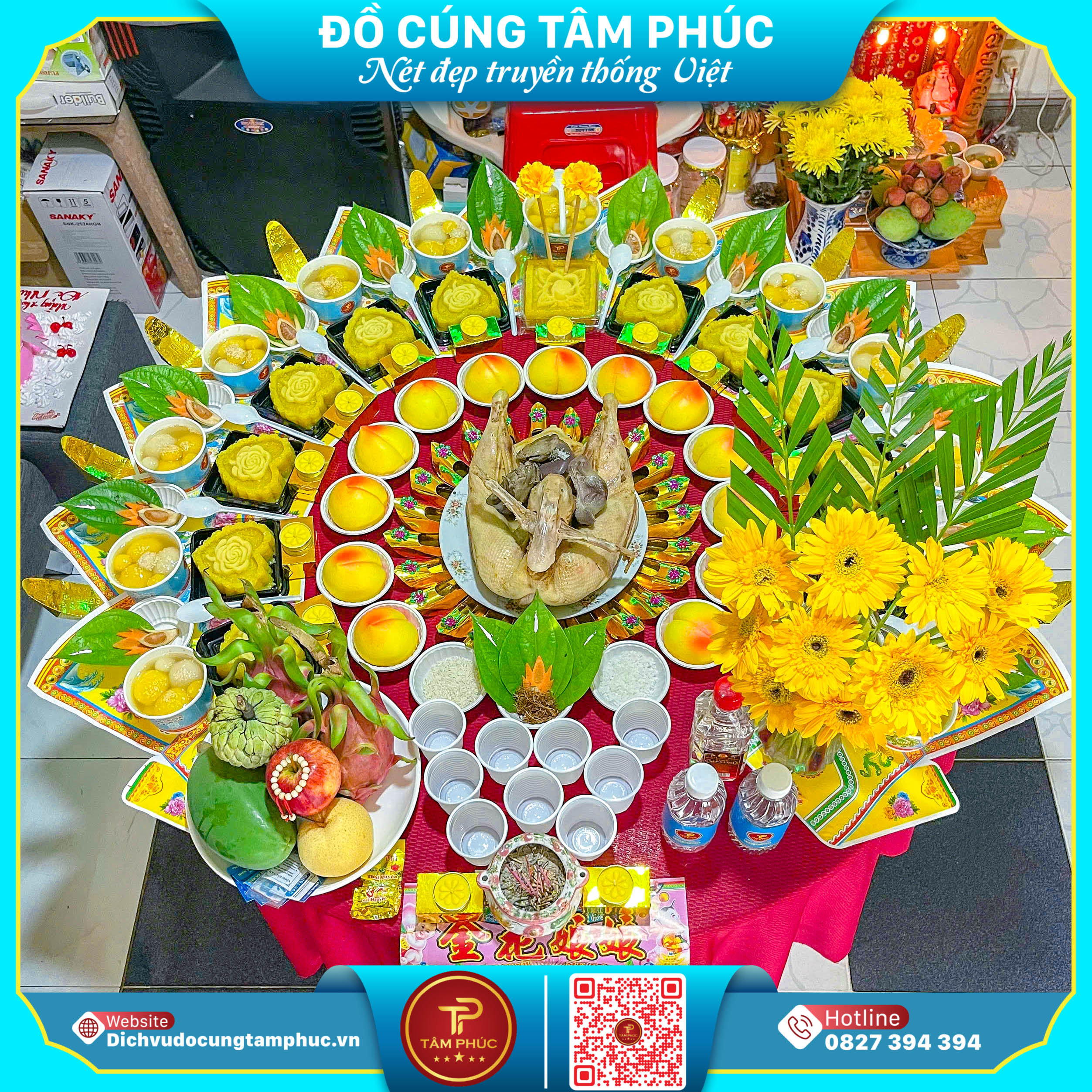Mâm cúng mụ cho bé theo tone màu Vàng tại Cần Thơ.