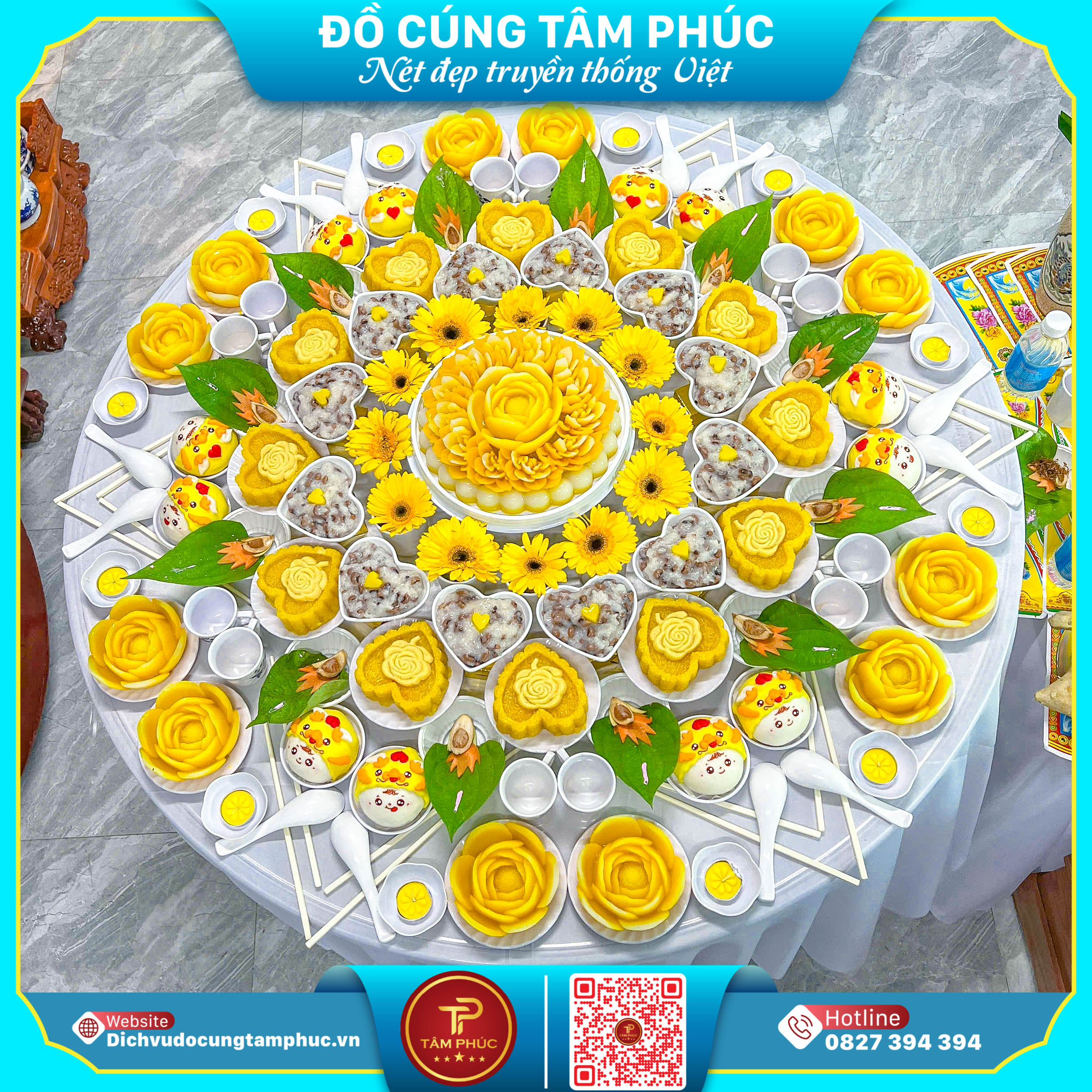 Mâm cúng mụ cho bé theo tone màu Vàng tại Cần Thơ.