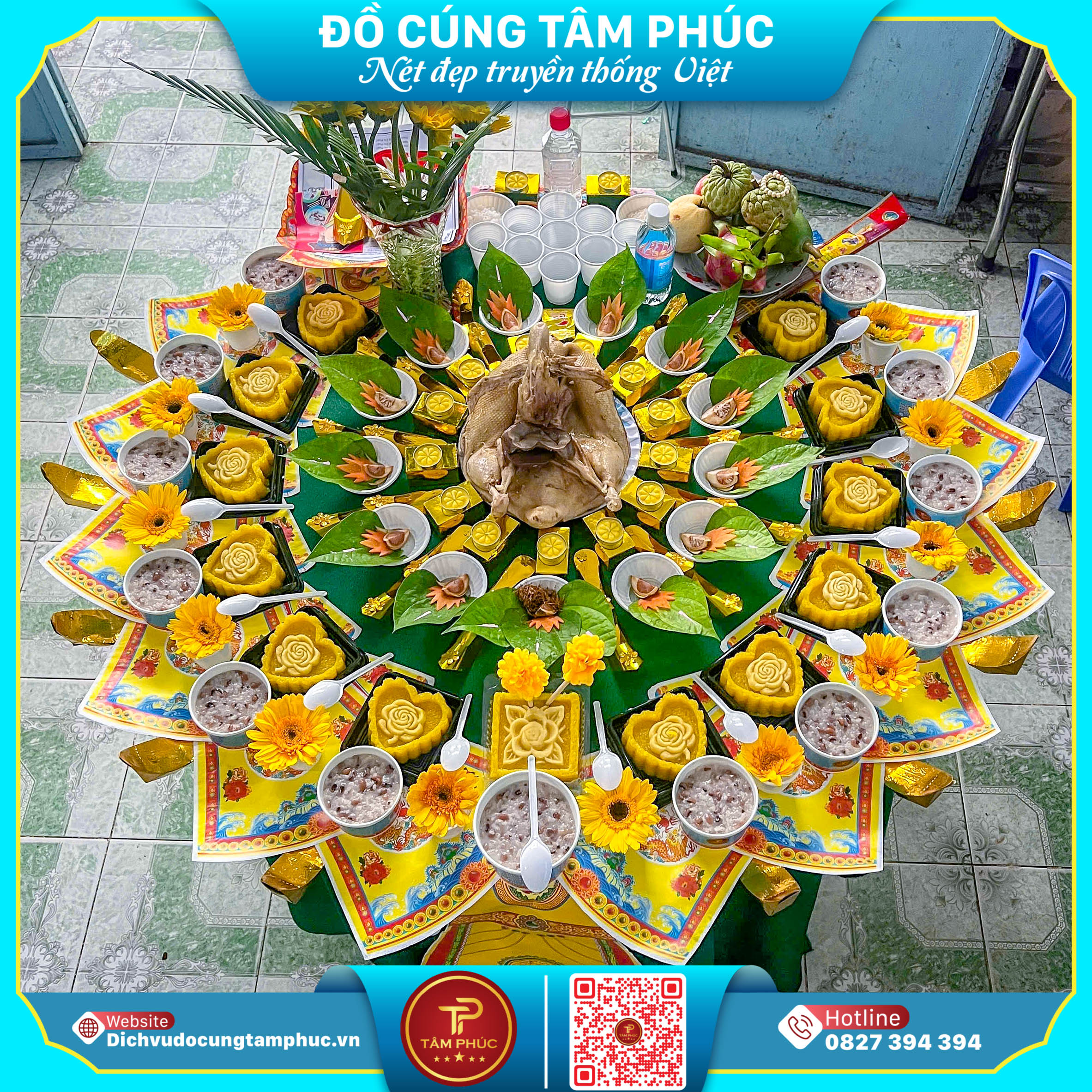Mâm cúng mụ cho bé theo tone màu Vàng tại Cần Thơ.