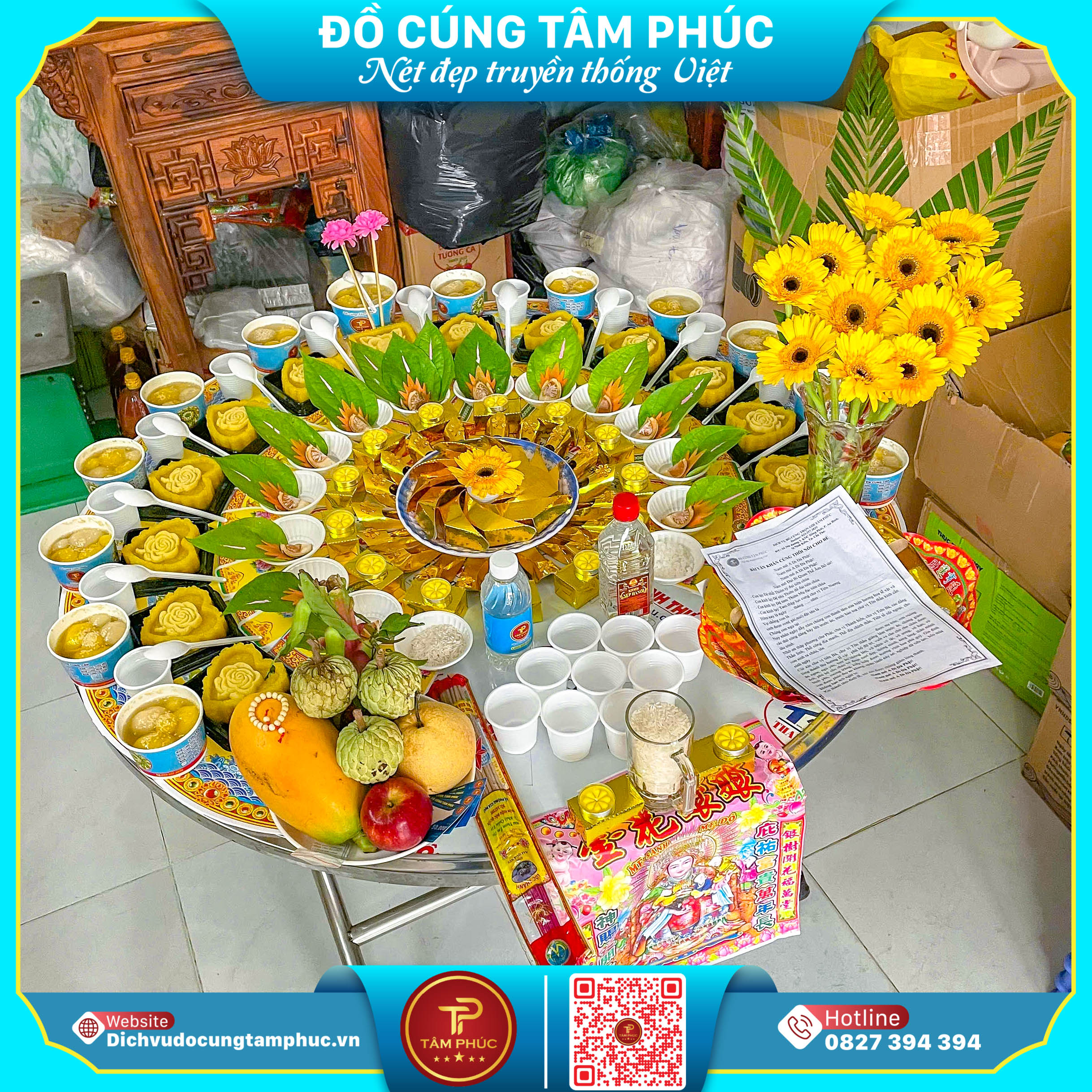 Mâm cúng mụ cho bé theo tone màu Vàng tại Cần Thơ.