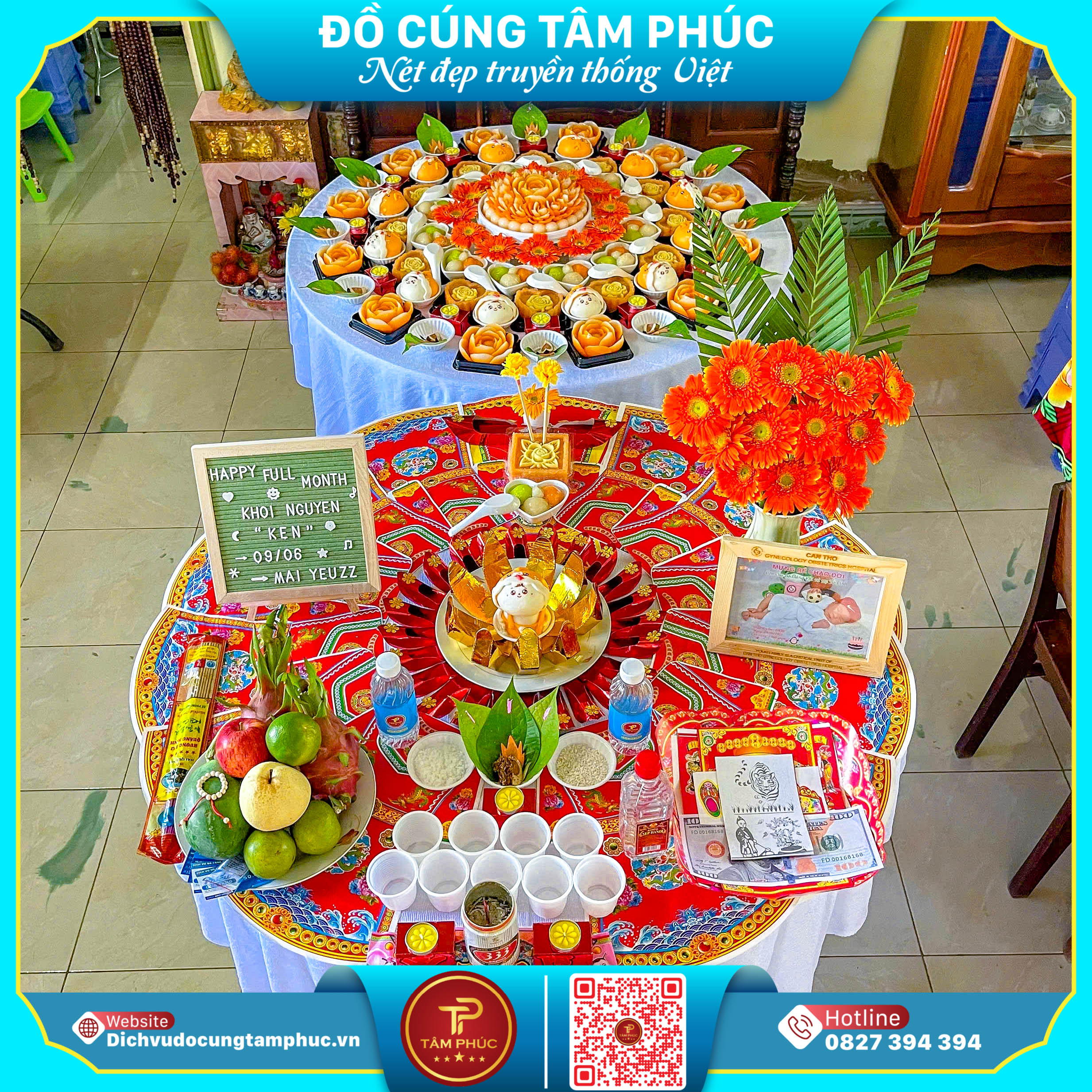 Vòng dâu tằm tặng bé yêu trên mâm cúng mụ.