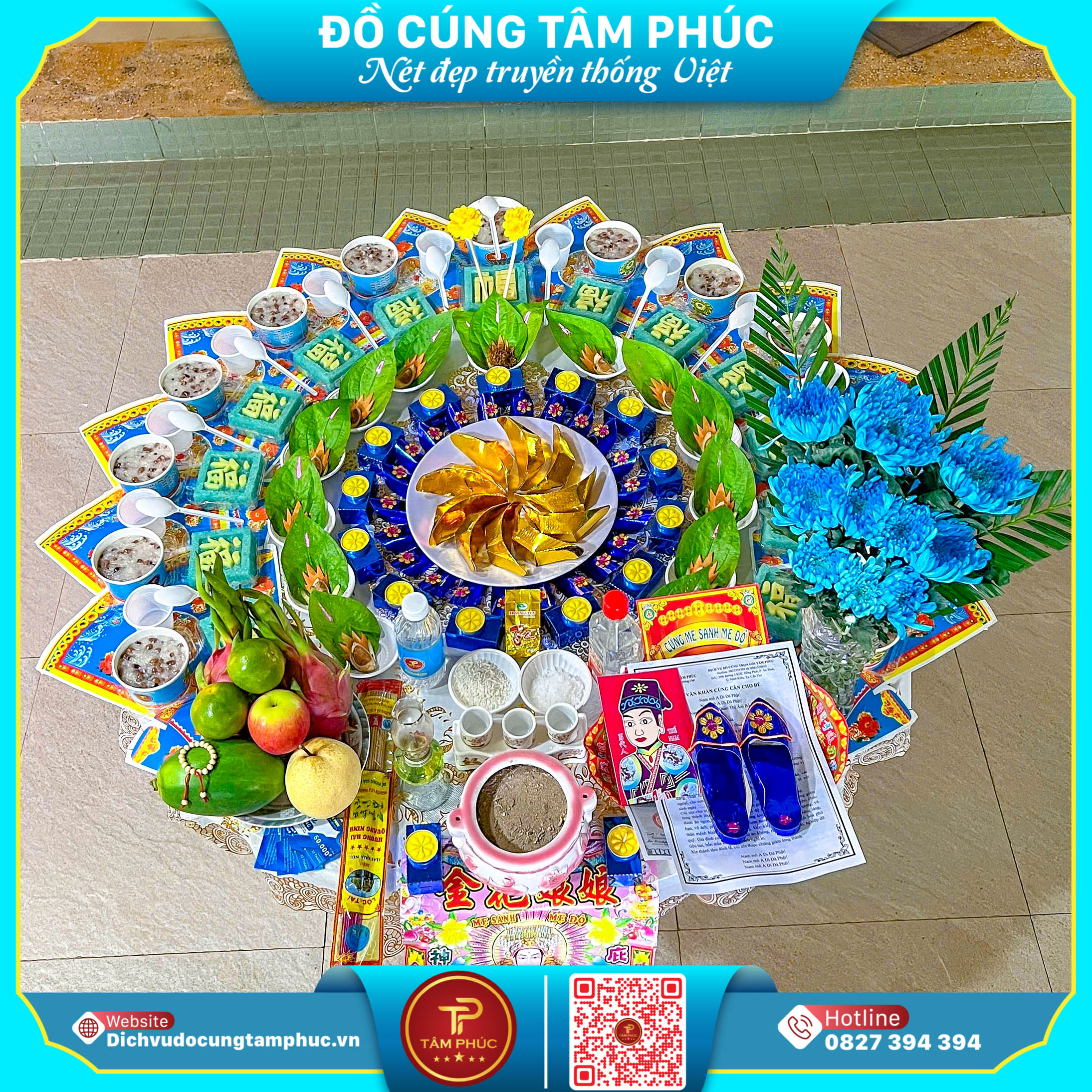 Vòng dâu tằm tặng bé yêu trên mâm cúng mụ.