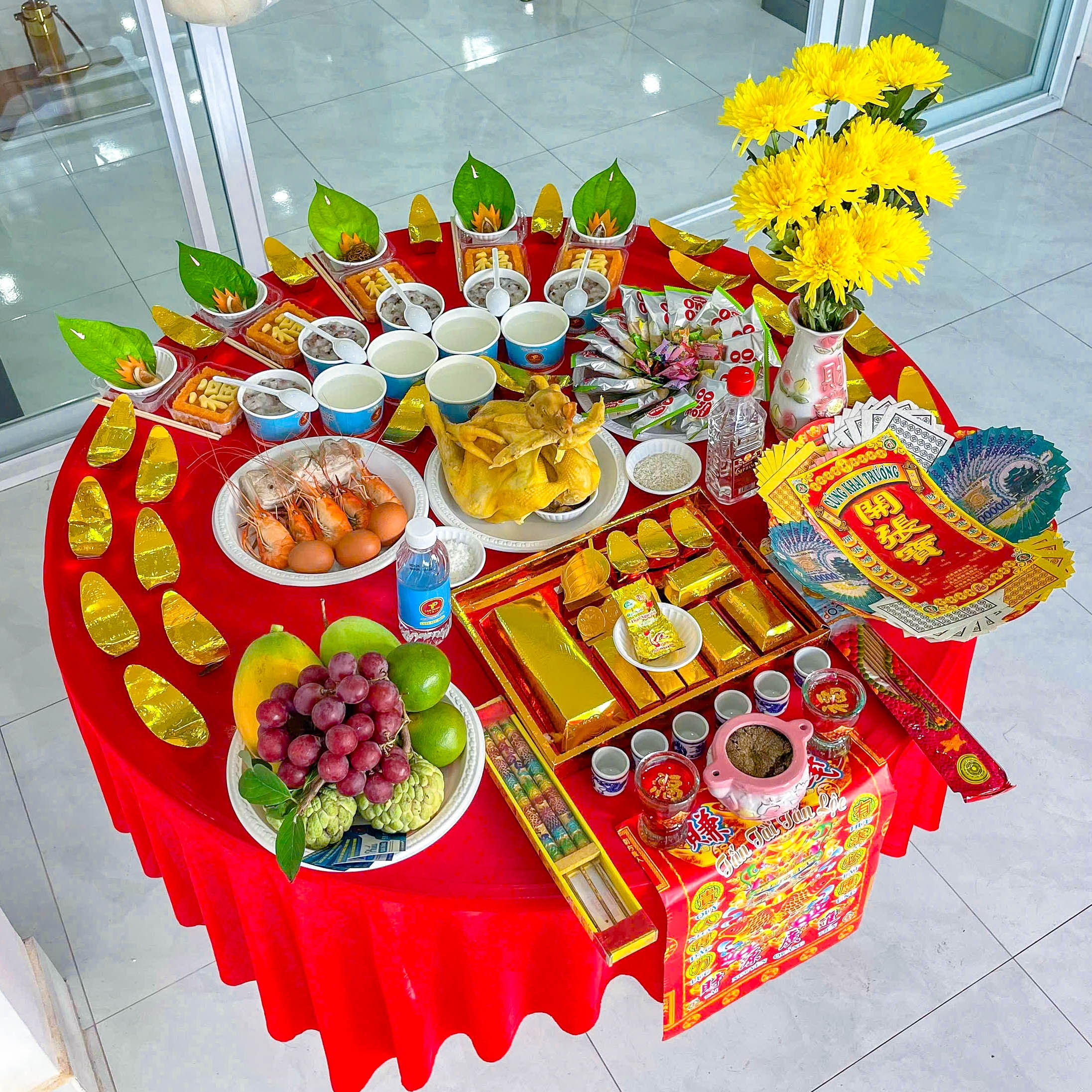 Bộ tam sên, tam tài trong mâm cúng khai trương.