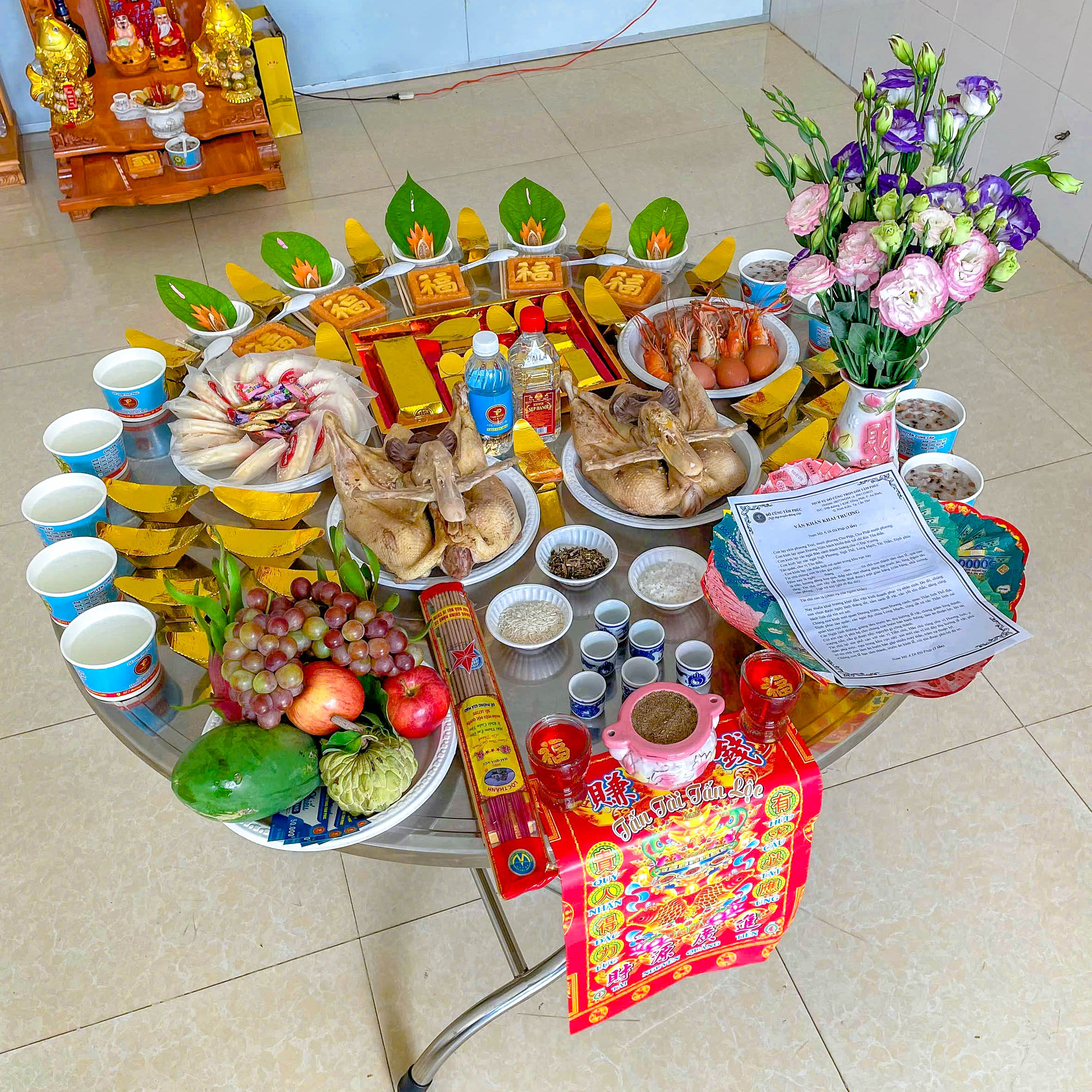 Bộ tam sên, tam tài trong mâm cúng khai trương.