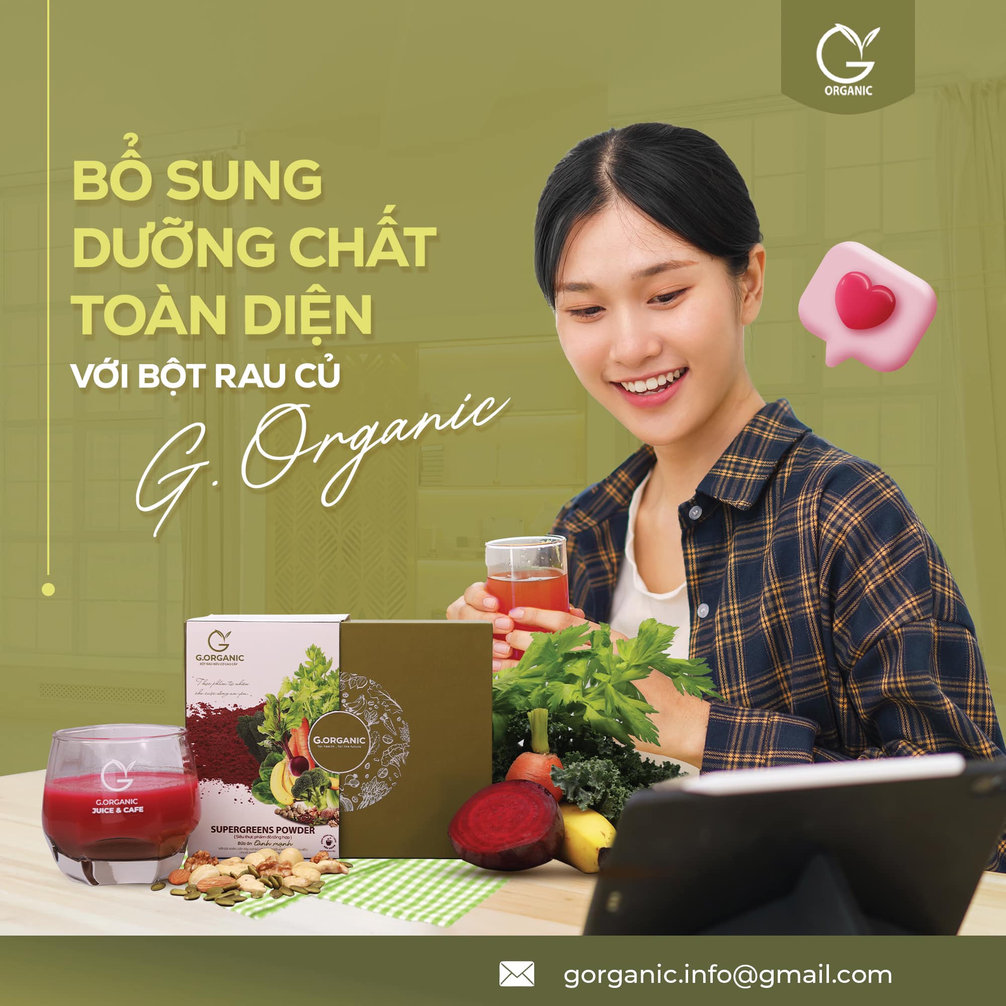 Bột rau củ G.Organic hỗ trợ cung cấp chất xơ