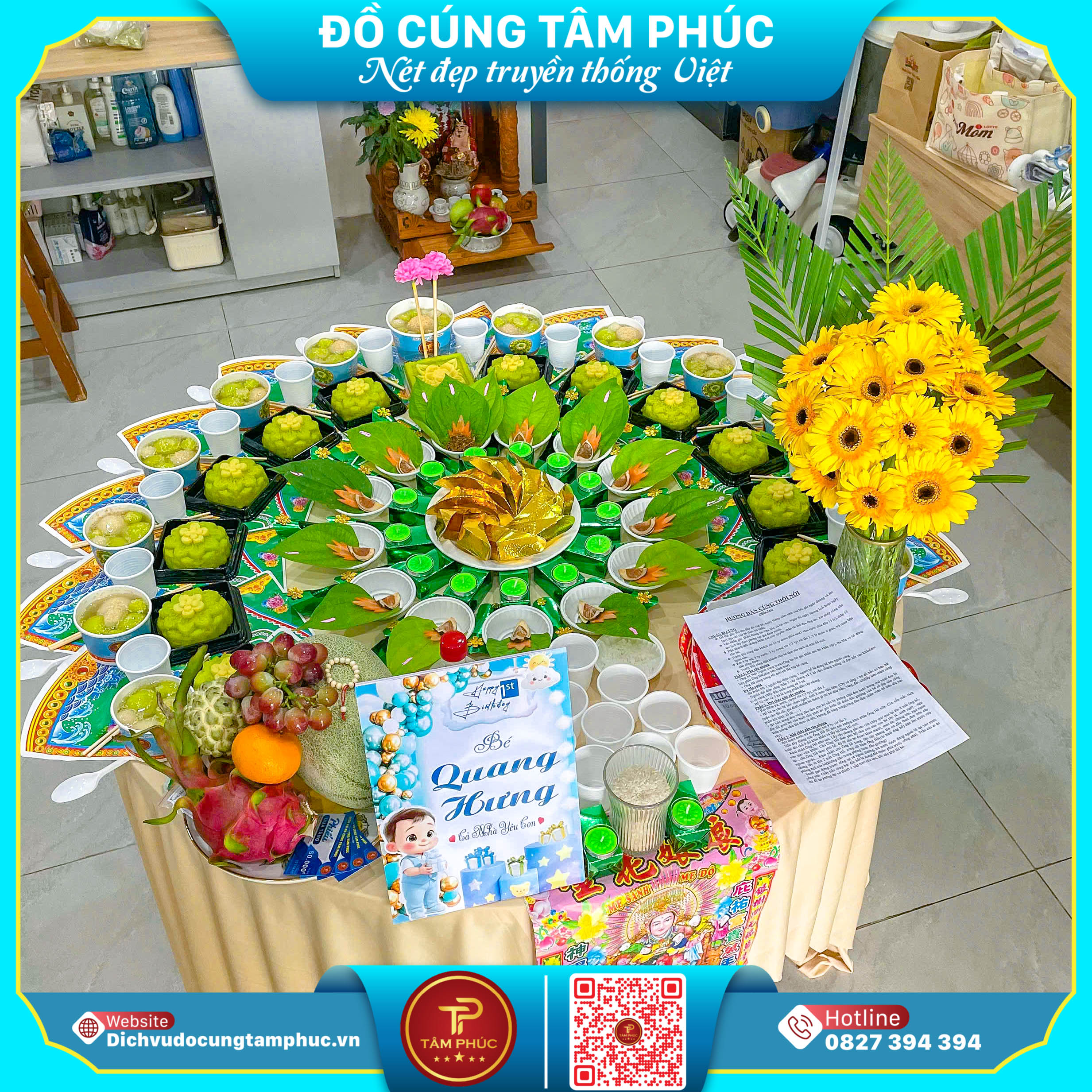 Mâm cúng mụ chay truyền thống cho bé tại Cần Thơ.