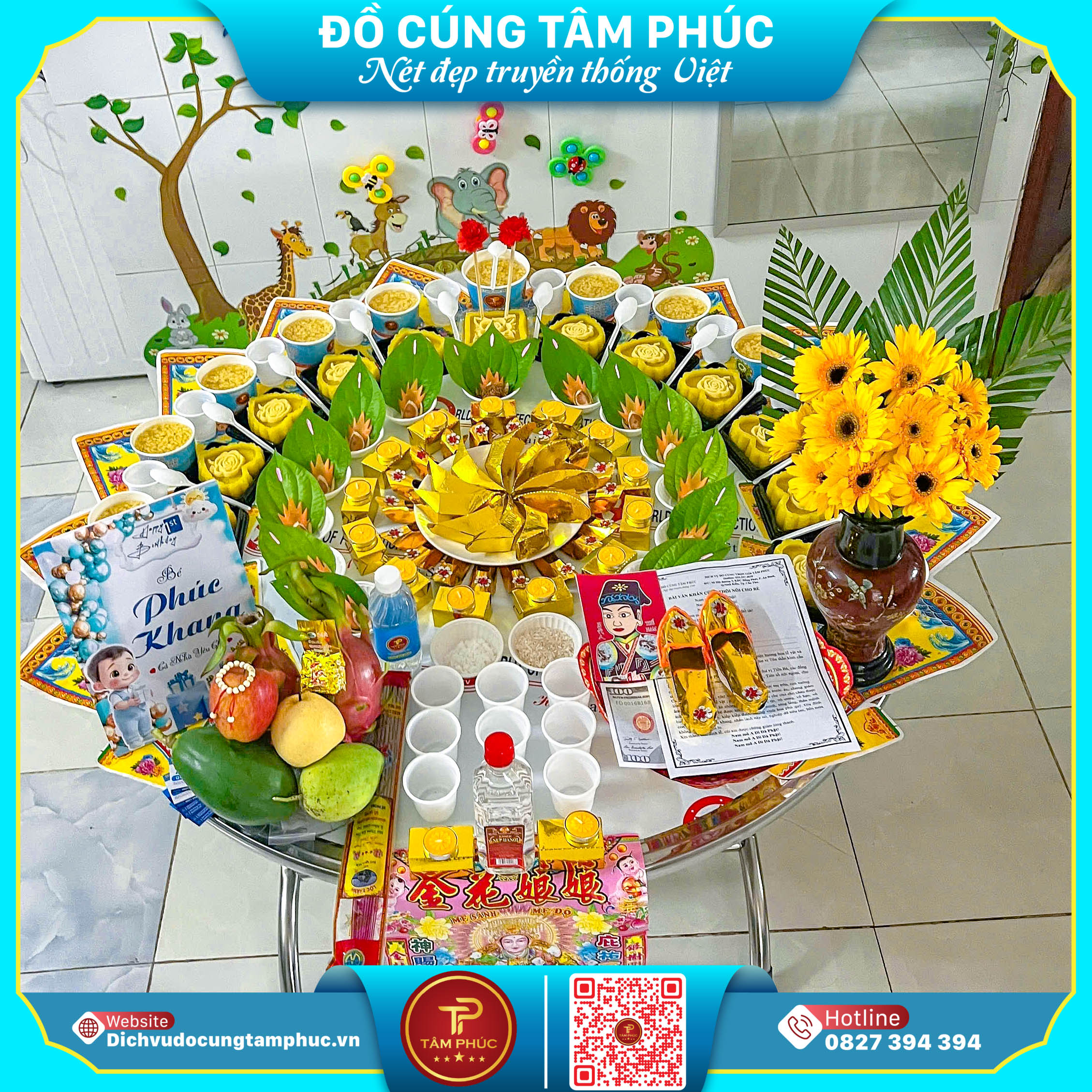 Mâm cúng mụ chay truyền thống cho bé tại Cần Thơ.