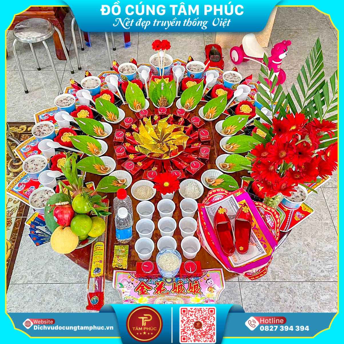 Mâm cúng mụ chay truyền thống cho bé tại Cần Thơ.