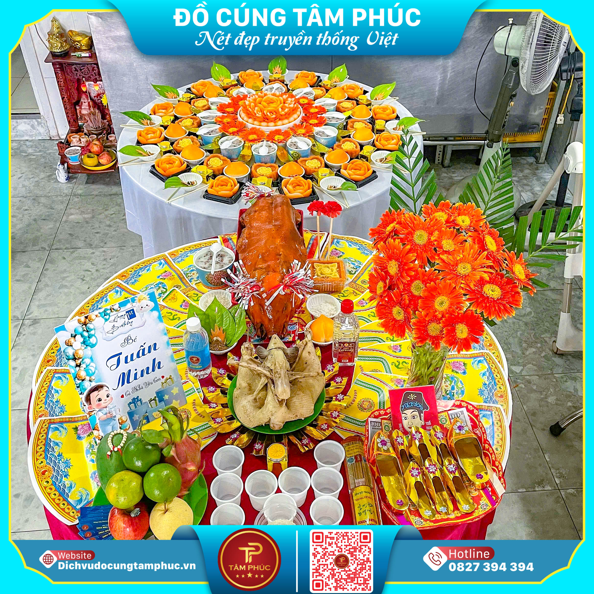 Heo quay cúng tại Cần Thơ, điểm nhấn trên mâm cúng mụ cho bé yêu.