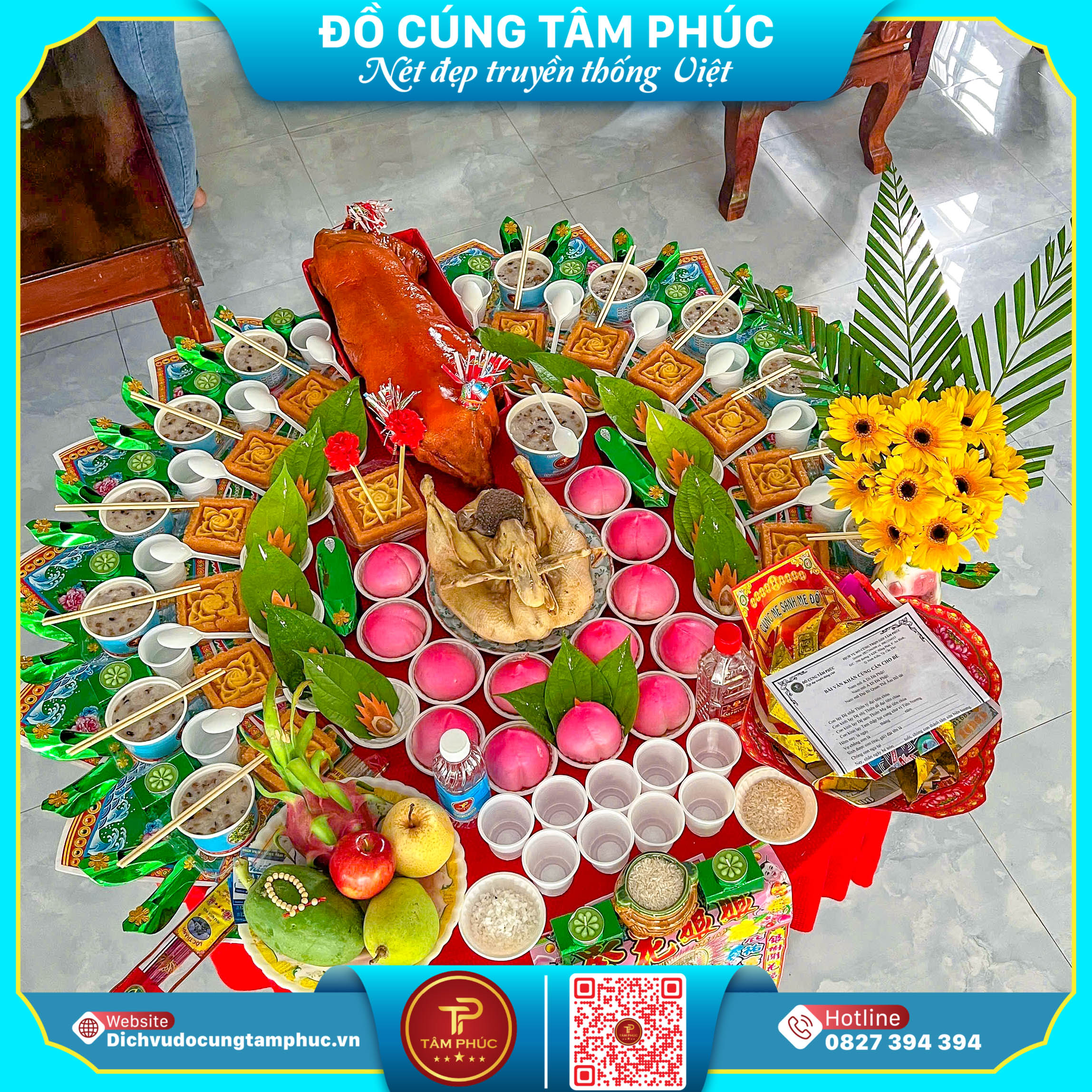 Heo quay cúng tại Cần Thơ, điểm nhấn trên mâm cúng mụ cho bé yêu.