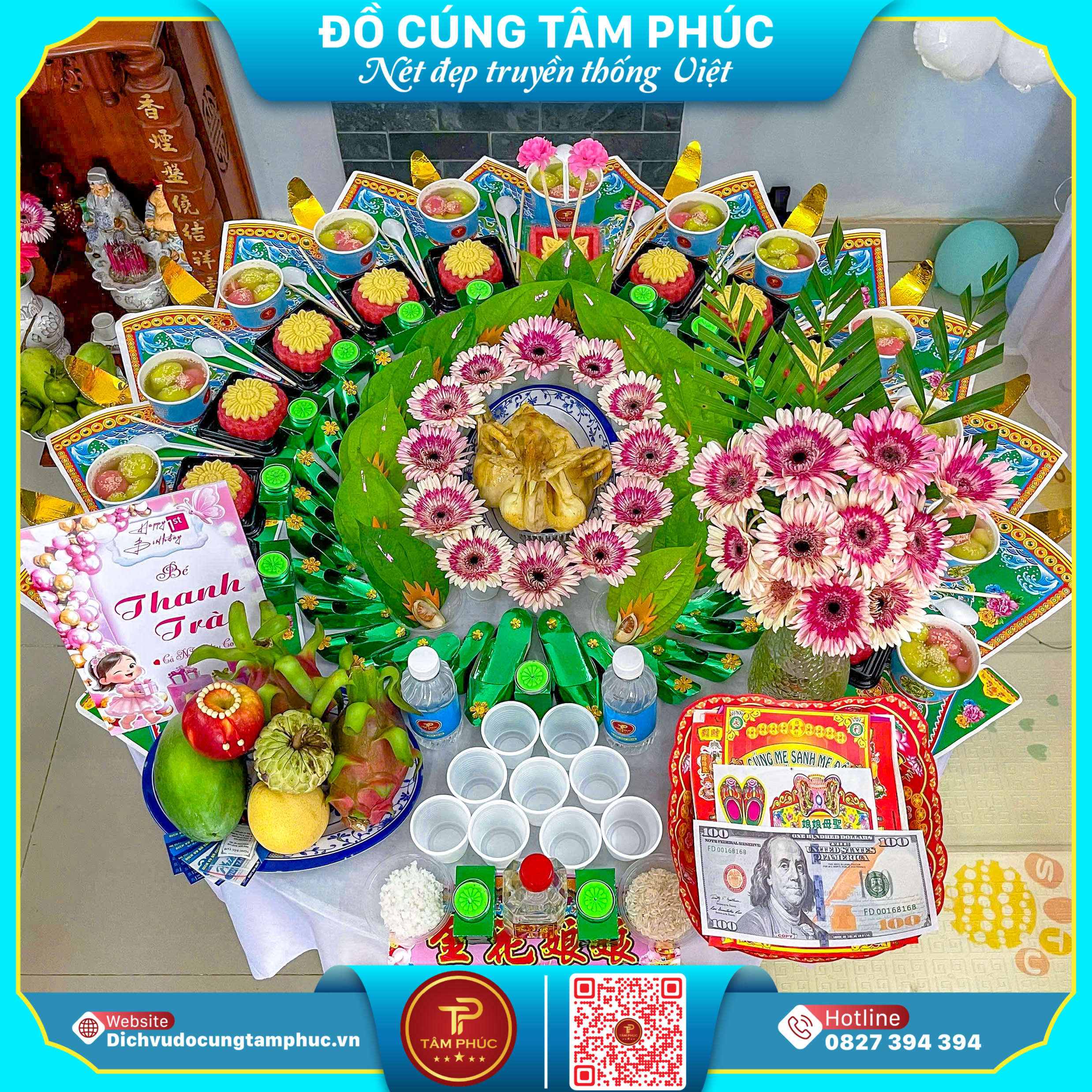 Trên mâm cúng mụ cho bé có cả gà và vịt được không ?