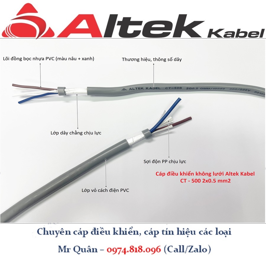 C&aacutep điều khiển 2 l&otildei rvv, rvvp - Altek Kabel