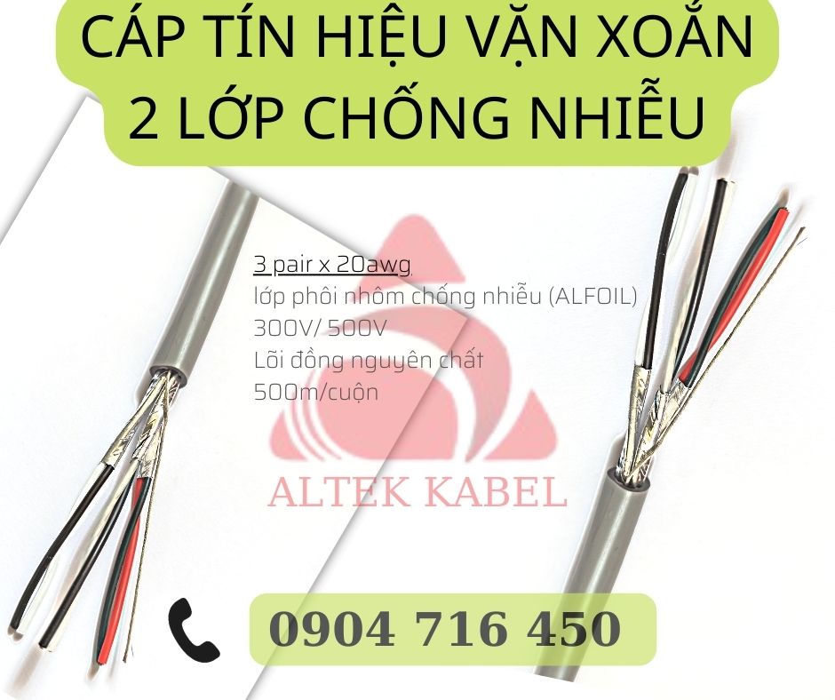 Cáp tín hiệu vặn xoắn 2 lớp chống nhiễu 3 Pair 20AWG