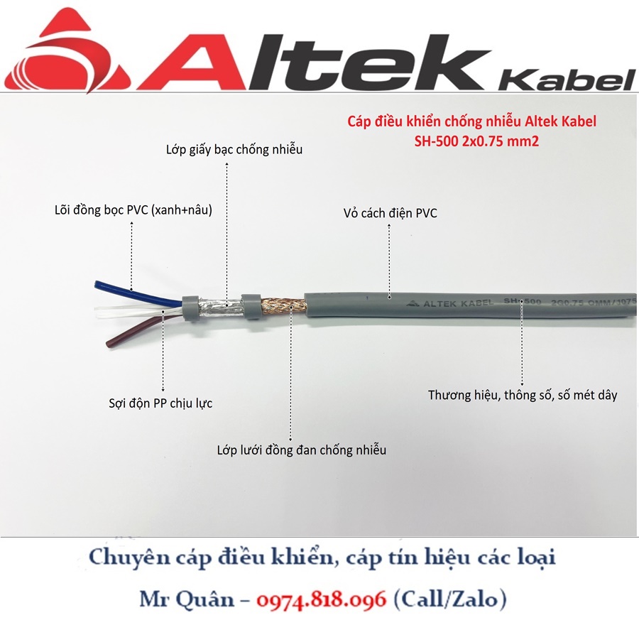 Cáp điều khiển 2x1.0 có lưới, không lưới