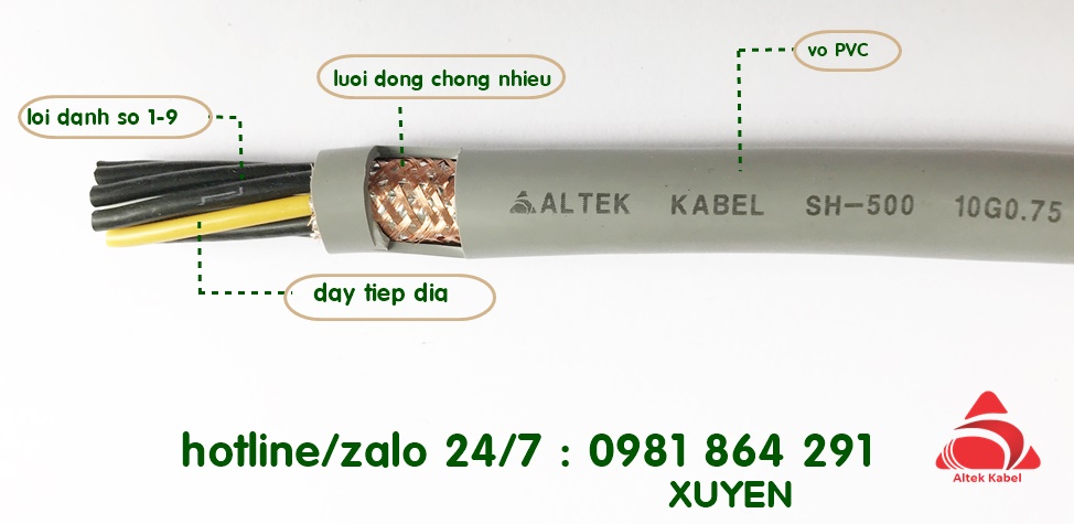 Cáp điều khiển 10 lõi tiết diện 0.5,0.75,1.0,1.5mm2 Altek Kabel