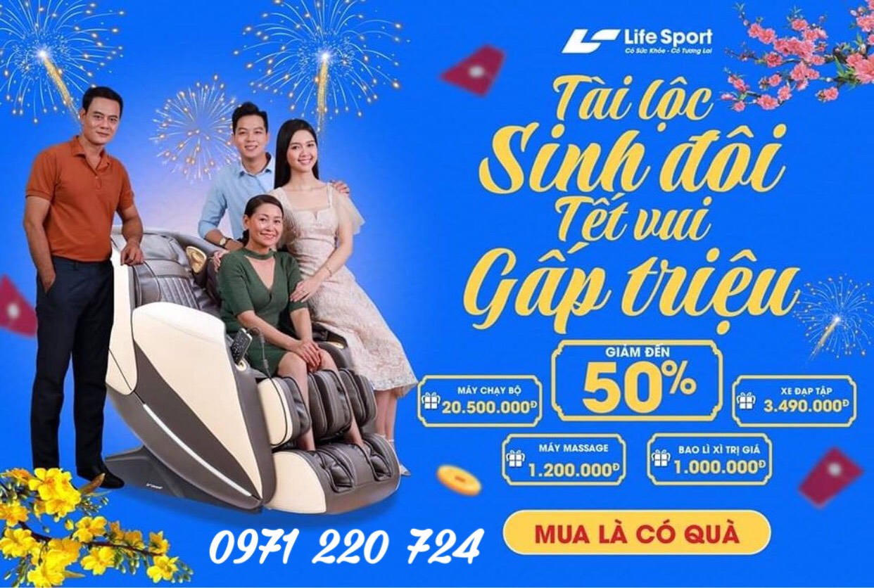 Sale lớn 50% ghế massage Lifesport tài lộc sinh đôi tết vui gấp triệu