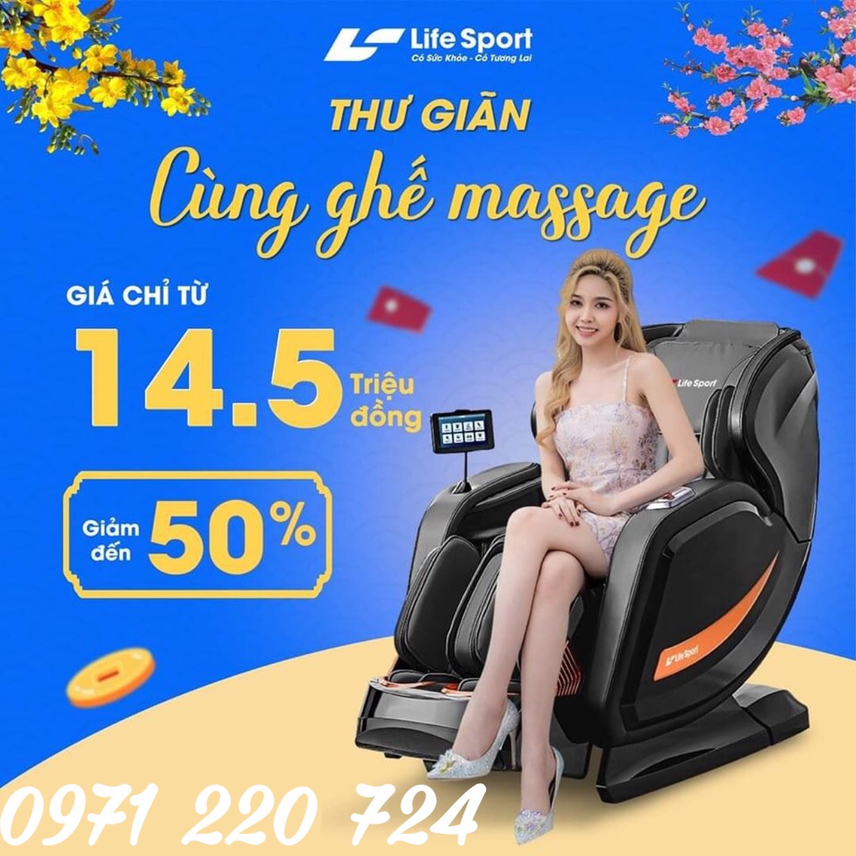 Sale lớn 50% ghế massage Lifesport tài lộc sinh đôi tết vui gấp triệu