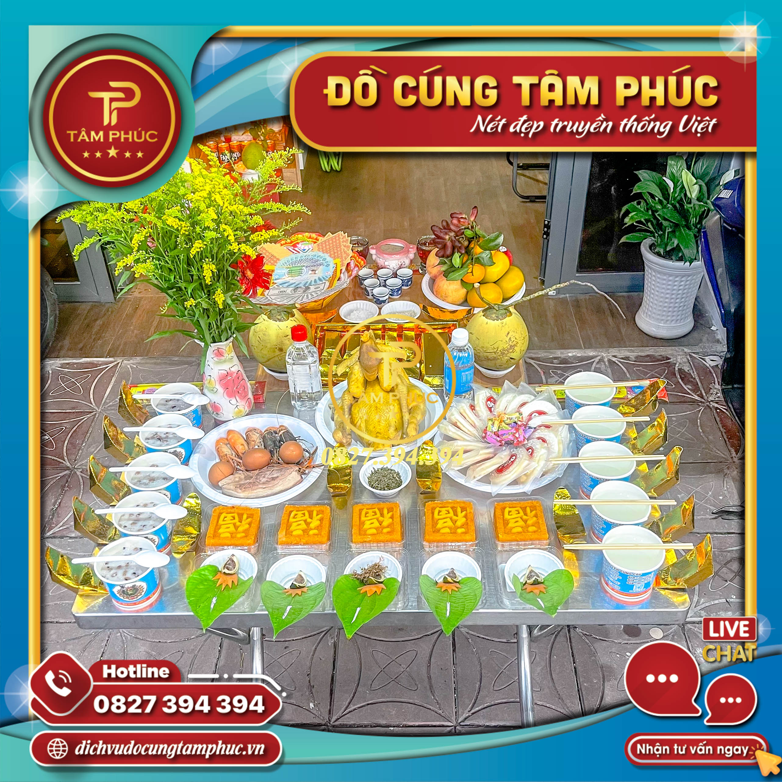 Mâm cúng khai trương cửa hàng đơn giản tại Cần Thơ.