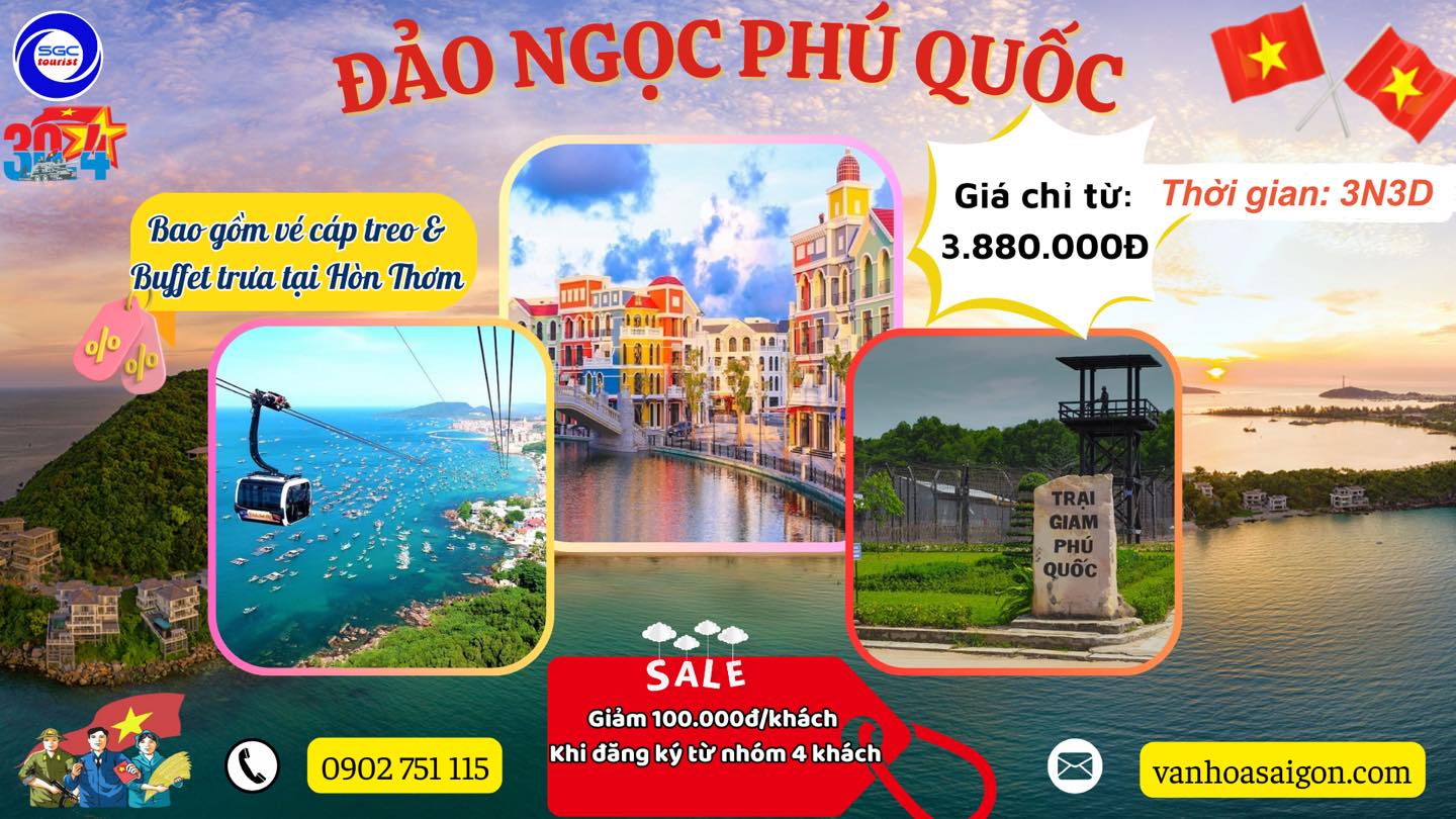 tour phú quốc -  hòn thơn 3 ngày 3 đêm  lễ 30/4