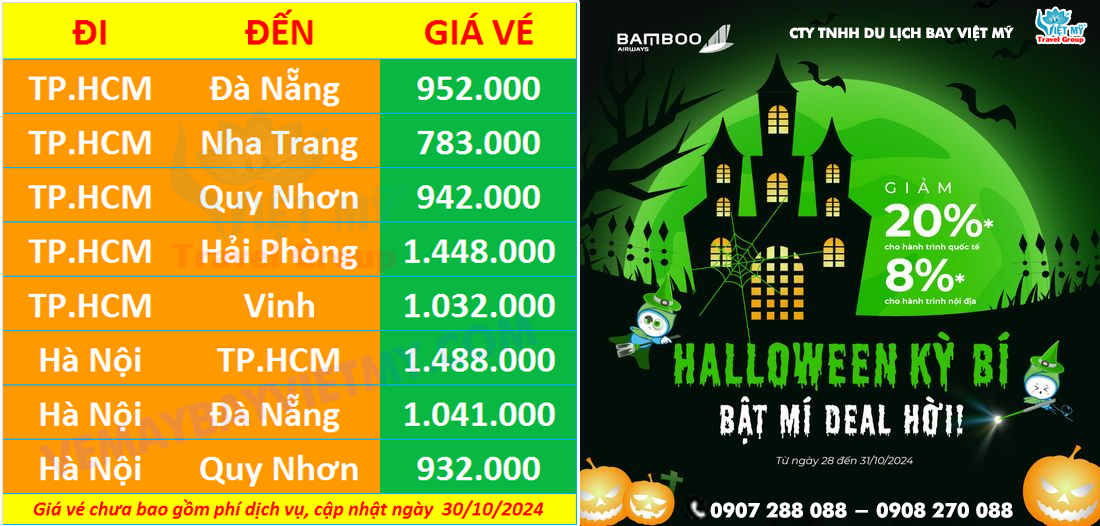 Bamboo giảm đến 20% giá vé máy bay mùa Halloween