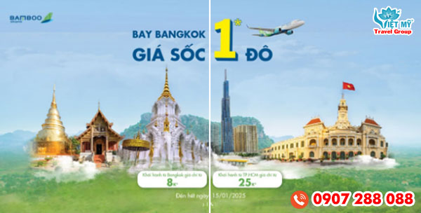 Bamboo ưu đãi vé máy bay đi Bangkok chỉ từ 25K