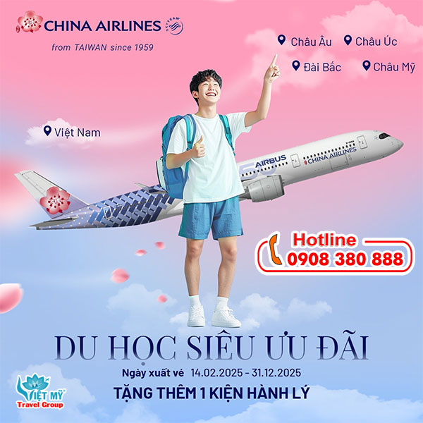 China Airlines giảm 12% giá vé máy bay cho du học sinh từ Việt Nam