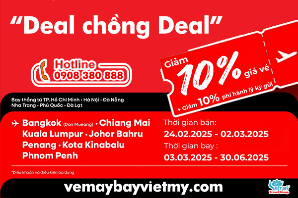 AirAsia giảm 10% giá vé máy bay và hành lý ký gửi