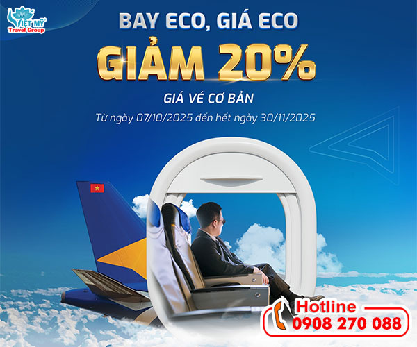 Vietravel Airlines giảm 20% giá vé máy bay hạng ECO Premium