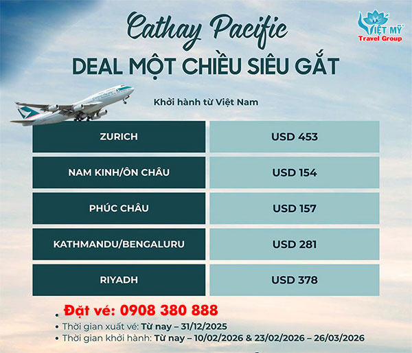 Cathay Pacific khuyến mãi vé máy bay cuối năm 2025