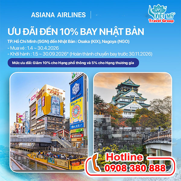 Asiana Airliens giảm 10% giá vé máy bay đi Nhật Bản