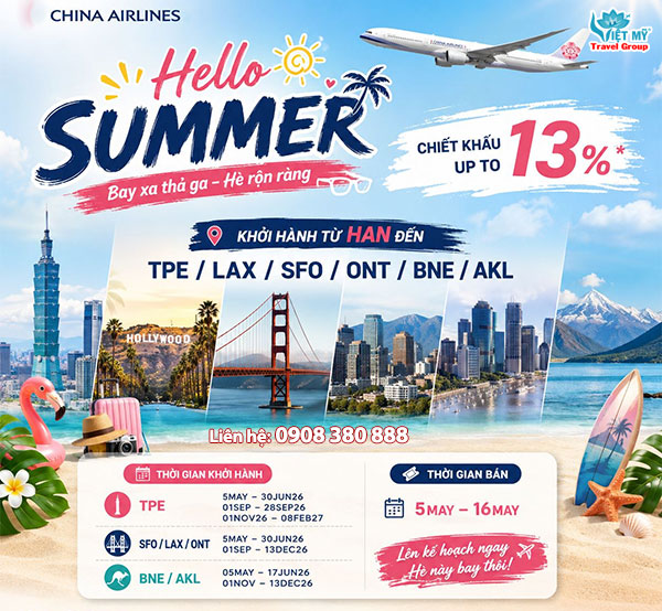 China Airlines ưu đãi vé máy bay chào hè 2026