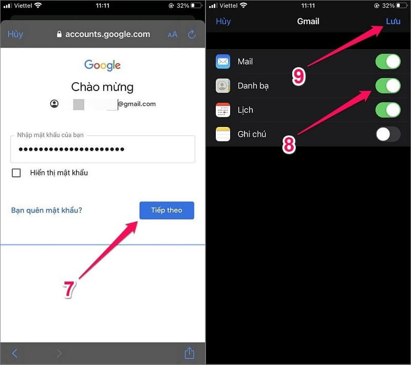 Đồng bộ thông qua tài khoản Gmail