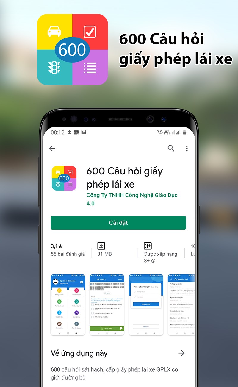App 600 câu hỏi học Lái Xe ô tô