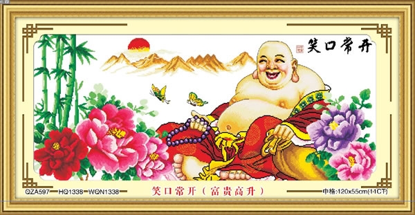 bức tranh thêu chữ thập Phật Di Lặc