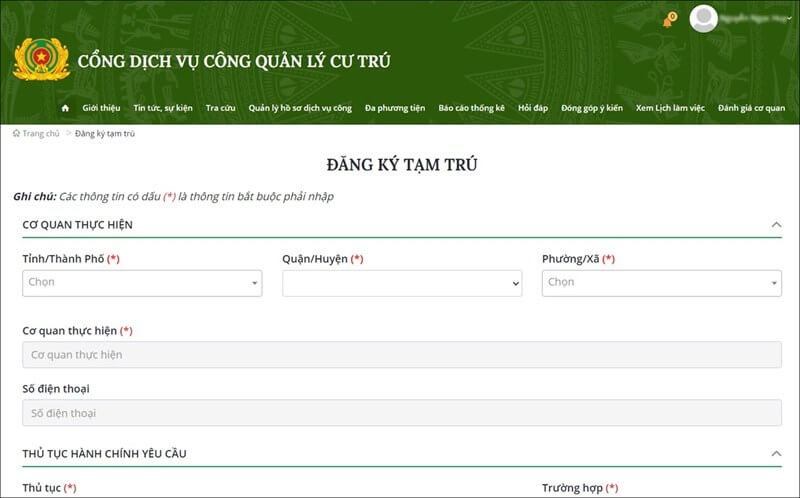 Cổng thông tin đăng ký online
