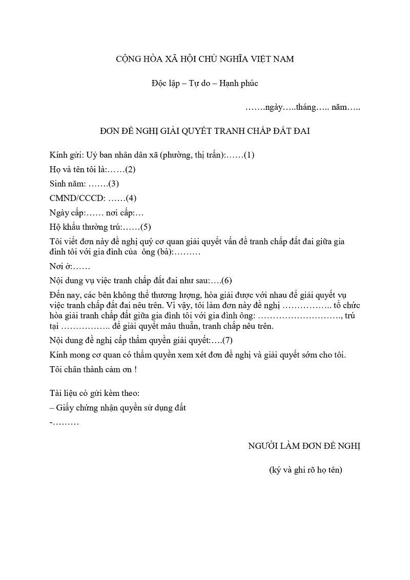 Nội dung mẫu đơn kiến nghị về đất đai