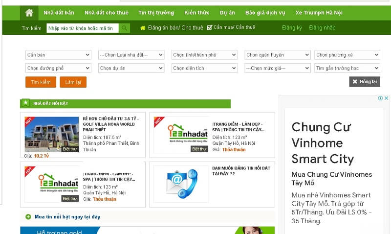 Trang web mua bán nhà đất 123nhadat