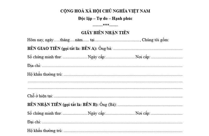 Kê khai đầy đủ thông tin của bên giao và bên nhận