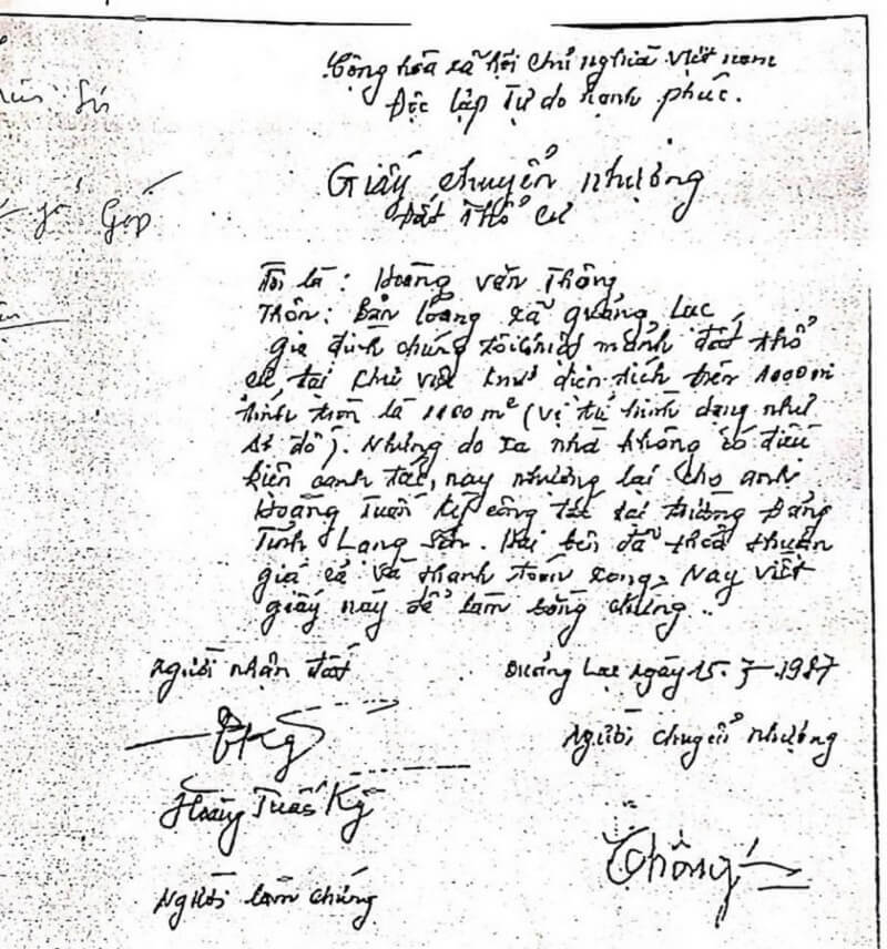 Giấy mua bán đất viết tay