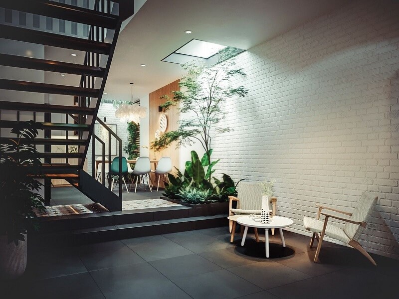 Có thể đặt phòng ngủ cạnh giếng trời ở cuối ngôi nhà