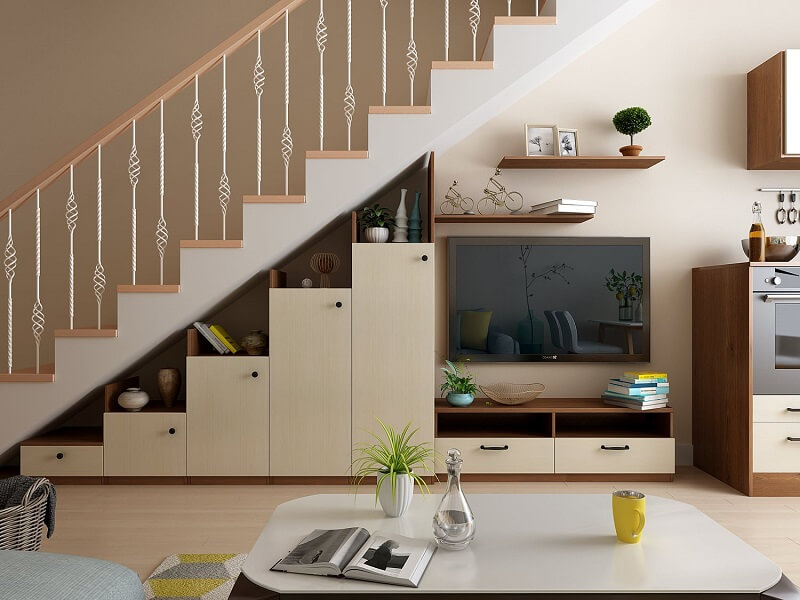 Đặt kệ tivi ở gầm cầu thang