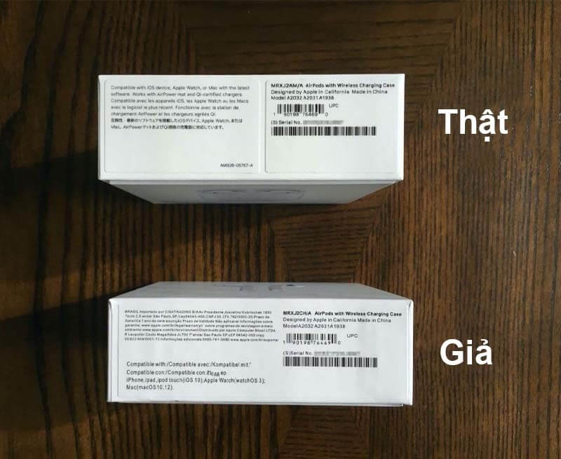 Dùng vỏ hộp để biết được Airpods thật và giả