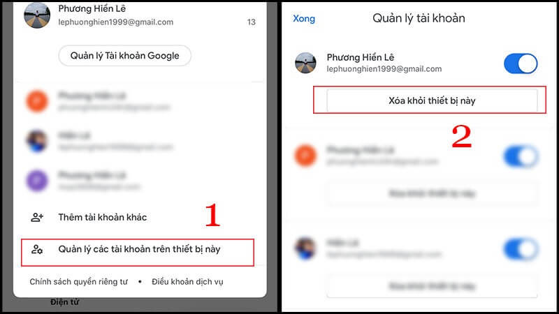 Bươc thứ 2 khi thao tác xóa gmail trên iphone