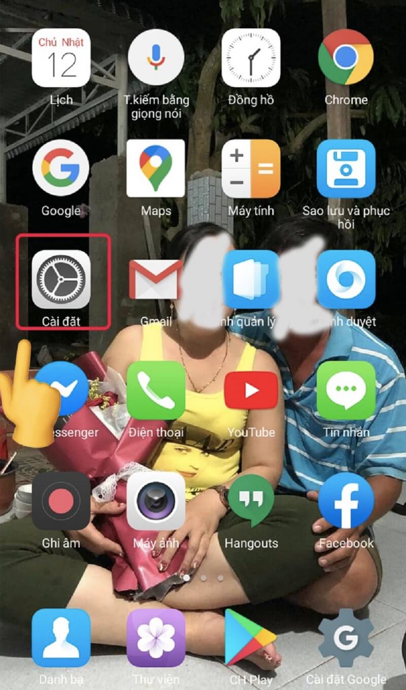 Mục "cài đặt" ở màn hình chính